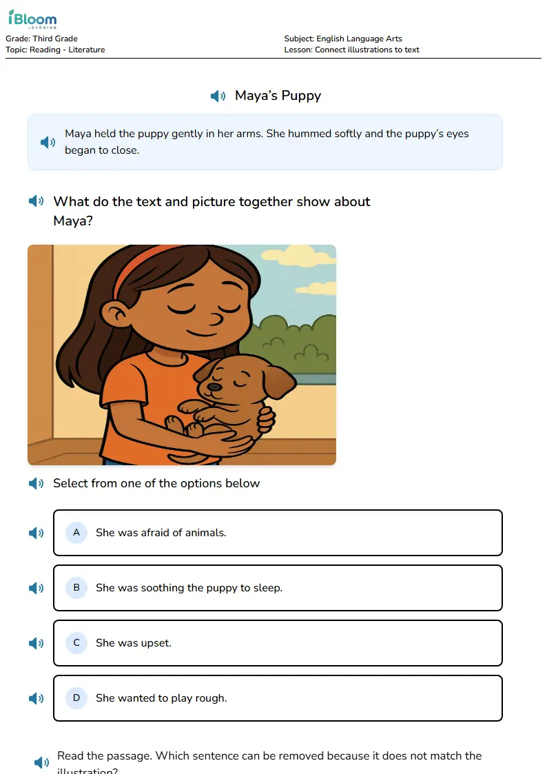 Free Connect illustrations to text Worksheets for Third Grade