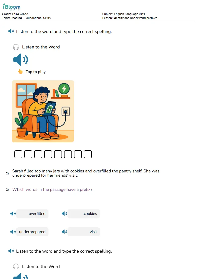 Free Identify and understand prefixes Worksheets for Third Grade