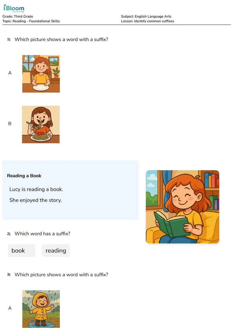 Free Identify common suffixes Worksheets for Third Grade | iBloom