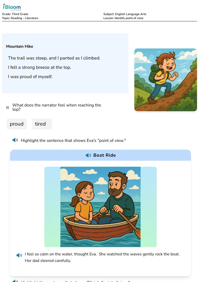 Free Identify point of view Worksheets for Third Grade | iBloom