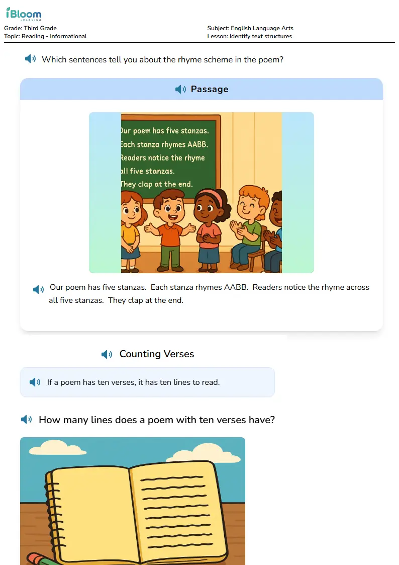 Free Identify text structures Worksheets for Third Grade | iBloom