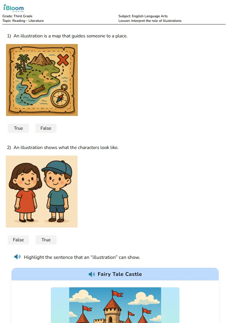 Free Interpret the role of illustrations Worksheets for Third Grade | iBloom