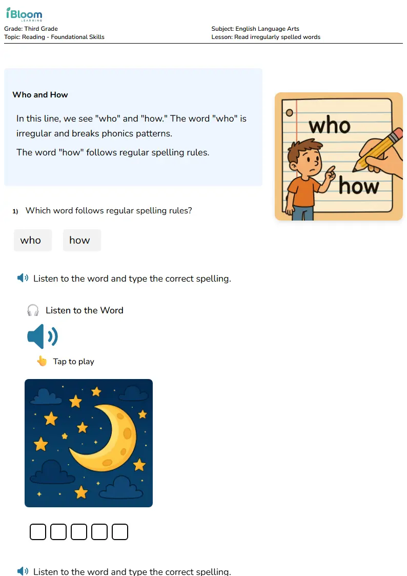 Free Read irregularly spelled words Worksheets for Third Grade | iBloom