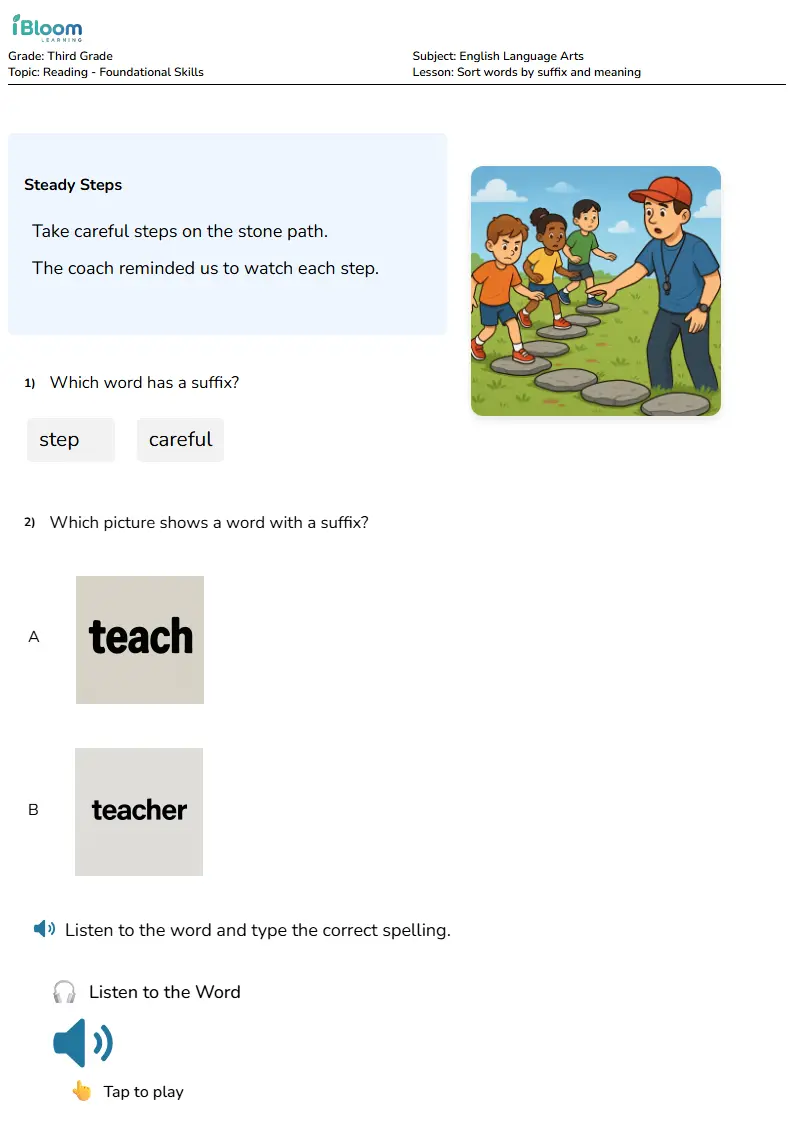 Free Sort words by suffix and meaning Worksheets for Third Grade | iBloom