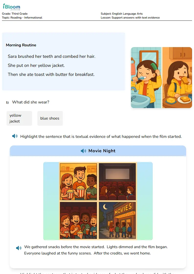 Free Support answers with text evidence Worksheets for Third Grade | iBloom