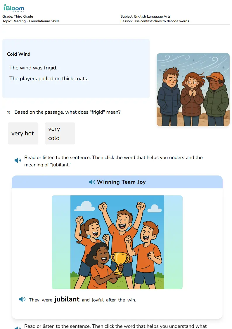 Preview image for Use context clues to decode words Worksheets for Third Grade