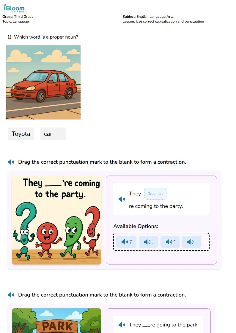 Free Use correct capitalization and punctuation Worksheets for Third Grade | iBloom