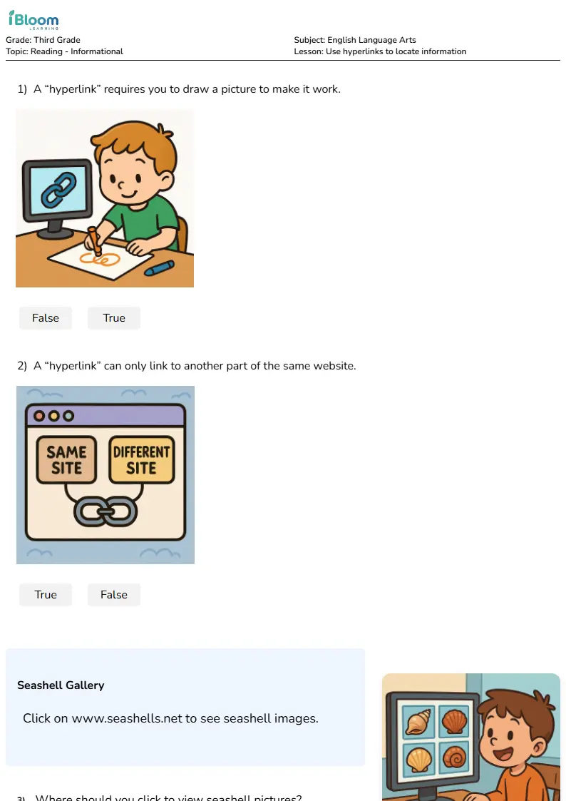 Free Use hyperlinks to locate information Worksheets for Third Grade | iBloom