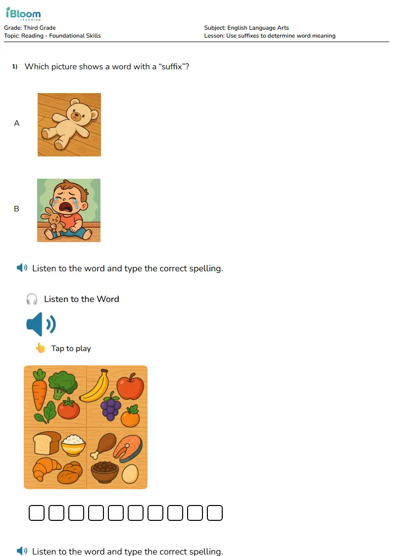 Free Use suffixes to determine word meaning Worksheets for Third Grade | iBloom