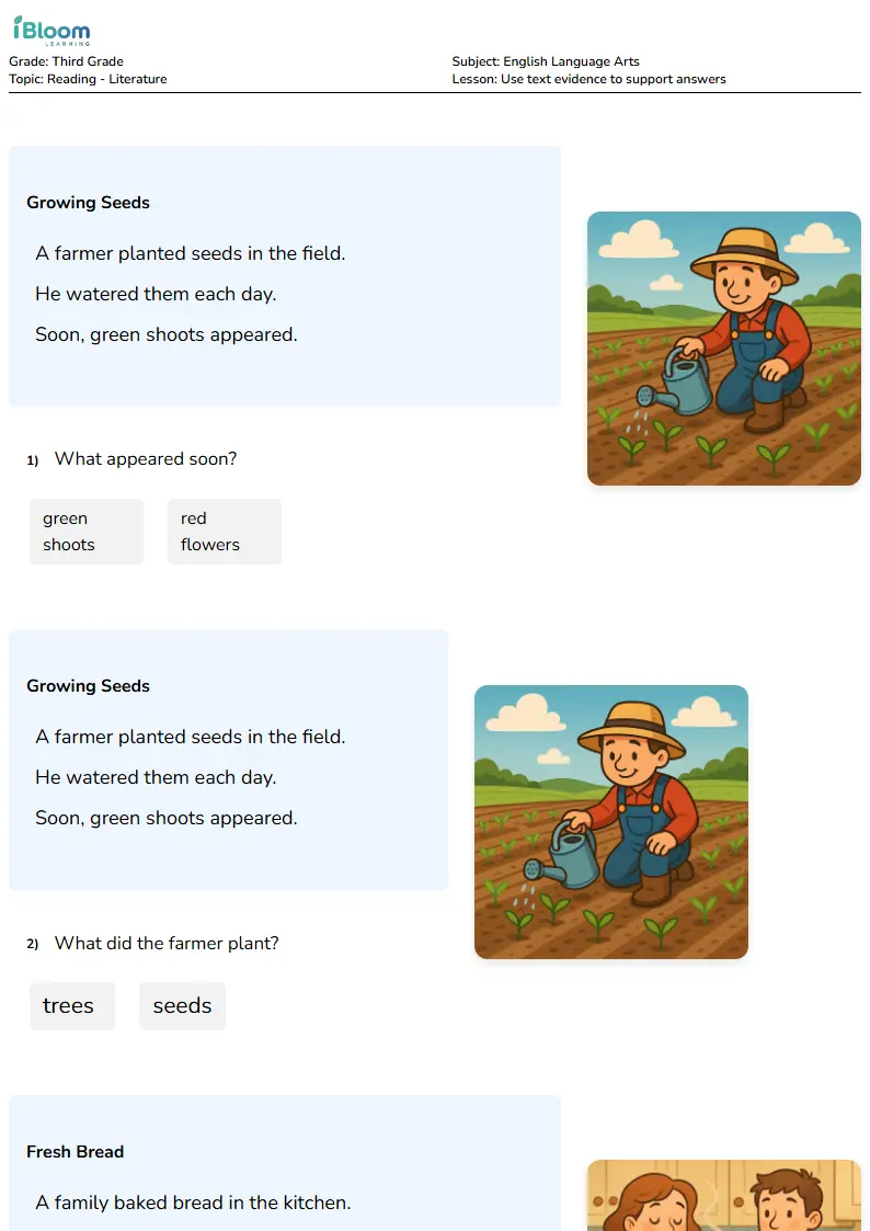 Free Use text evidence to support answers Worksheets for Third Grade | iBloom