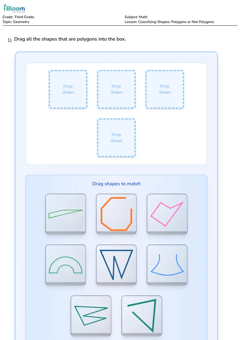 Free Classifying Shapes: Polygons or Not Polygons Worksheets for Grade 3