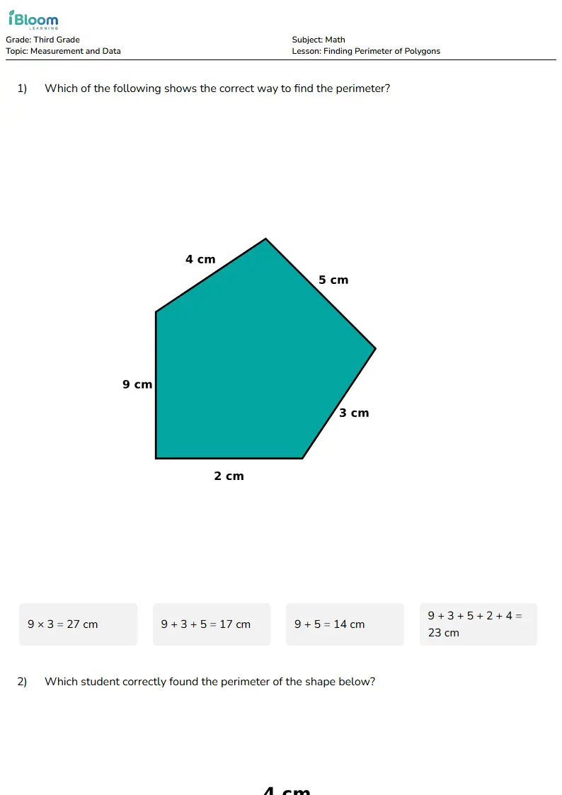 Free Finding Perimeter of Polygons Worksheets for Third Grade | iBloom
