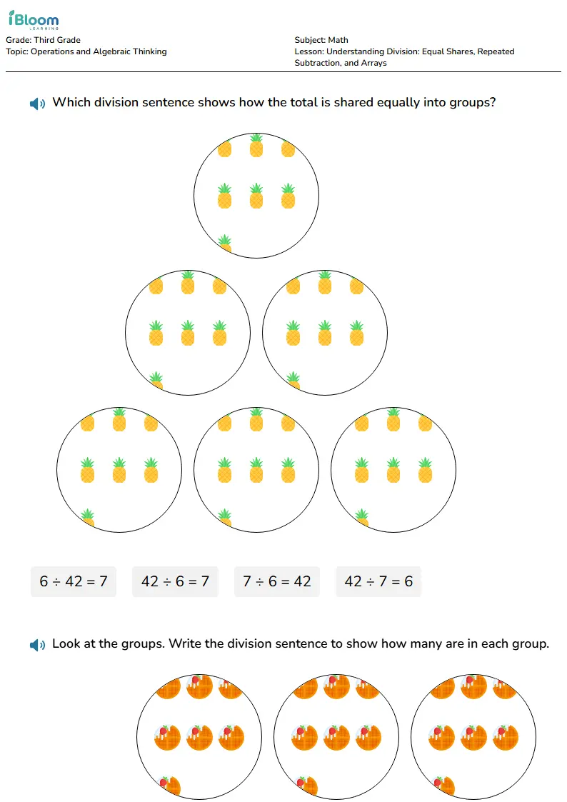 Division Fact Family Worksheets Grade 3 | iBLOOM Learning